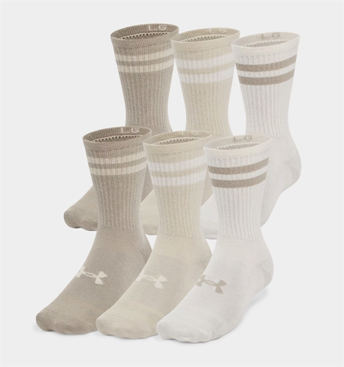 Unisex UA Essential 6-Pack Crew Socks - Stone / Timberwolf Taupe